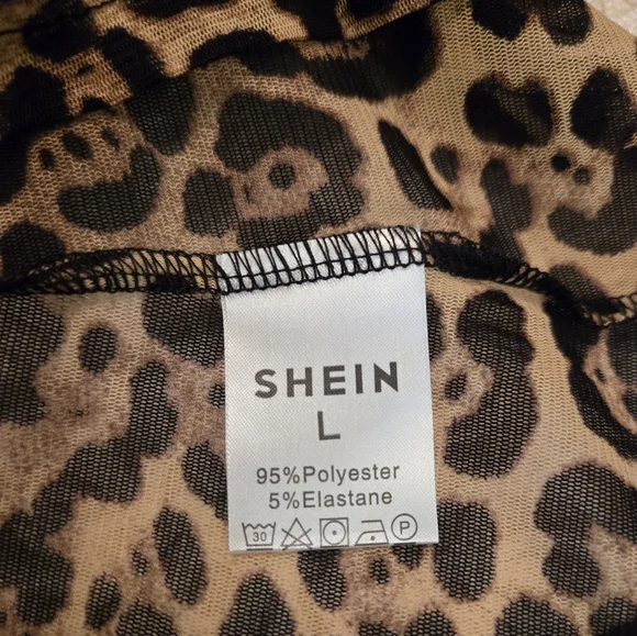 Women's Leopard Print Semi-Sheer Turtleneck Top Large - Picture 6 of 8